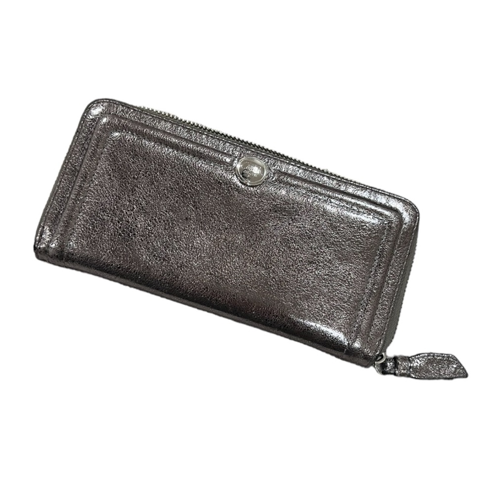 Coach Metallic Pewter Zip Around Wallet